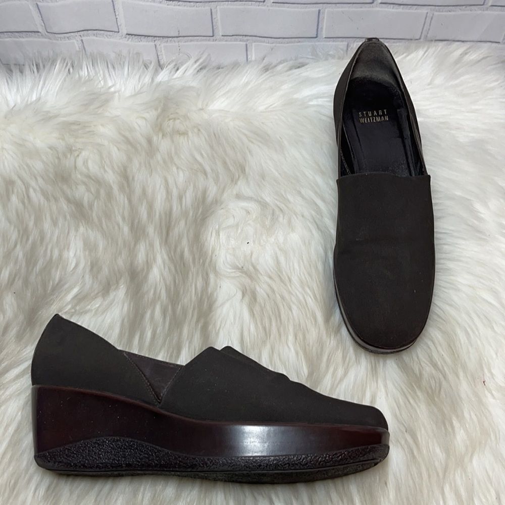 Stuart Weitzman Brown Wedge Loafers Sz 8.5M